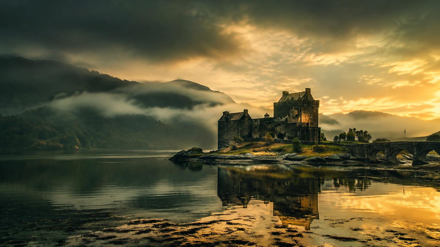 Zamek Eilean Donan we mgle